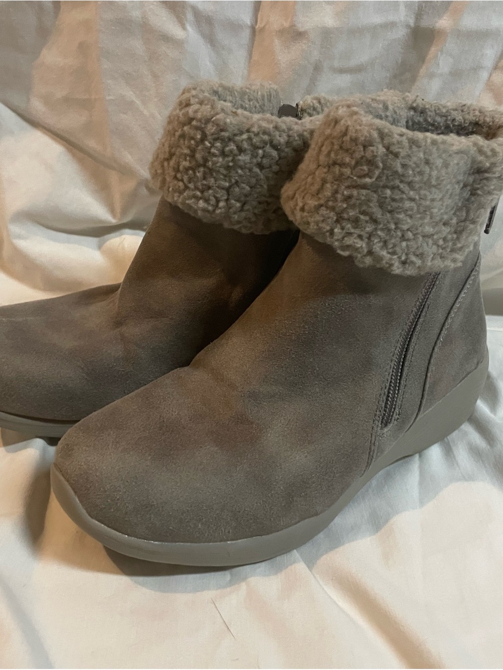 Women's Faux-Shearling Cuffed Ankle Boots - Taupe
